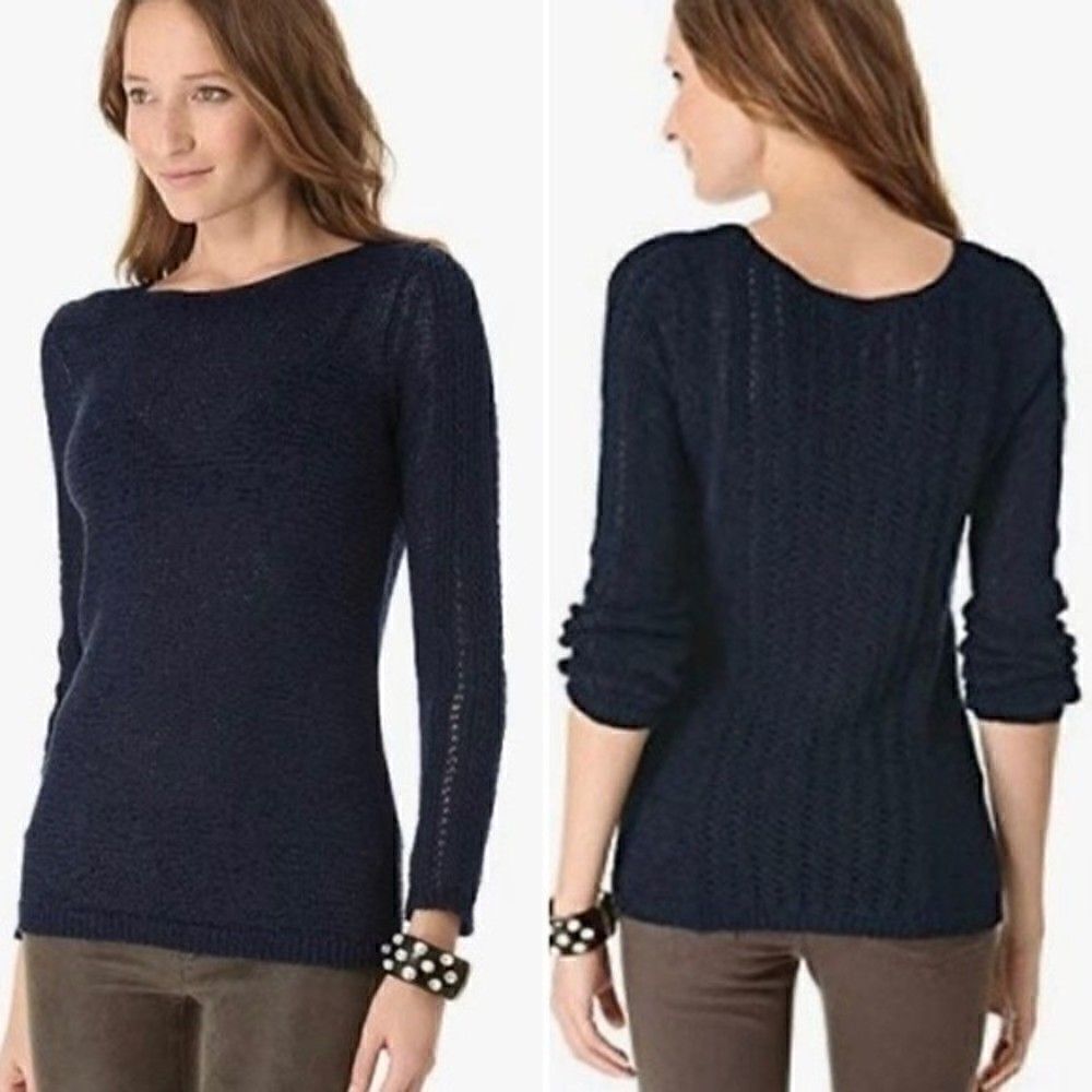 Rachel Zoe Karla Navy Blue Open Knit Long Sleeves Pullover Sweater, Size XL
